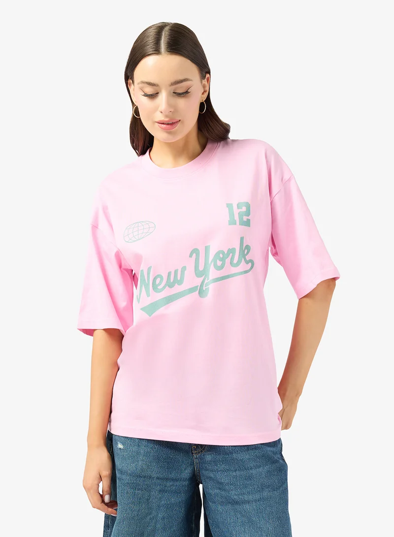 جينجر Cotton Oversize Varsity Graphic T-shirt